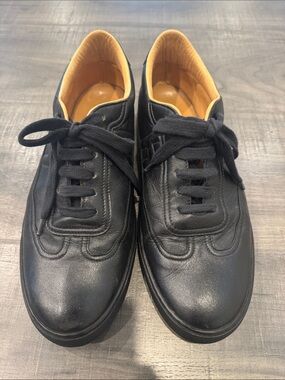 Hermes Black Leather Low-Top Sneakers with Tan Interior